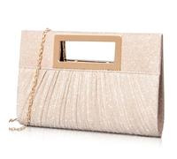 Larcenciel Bolso Clutch Mujer Champán, Bolsos de Fiesta de Plisado con Asa Superior y Cadena, Mujer Bandolera de Moda con Lentejuelas, Cartera de Mano Elegantes para Fiesta Boda Ceremonia, 24x4x17CM
