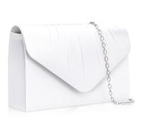 Larcenciel Bolso Mujer Blanco, Elegante Bolso de Mano de Satén Suave con Cadena Desmontable, Clutch Fiesta de Noche Clásico Plisado, Cartera de Mano de Moda para Boda, Fiesta, Cena, Cóctel, 23x13x5CM
