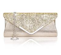 Larcenciel Bolsos de Fiesta para Mujeres, Clutch de Lentejuelas Brillante, Bolso de Noche, Bolso Bandolera Crossbody Mensajero, para Boda Exterior Cumpleaños ( Oro )