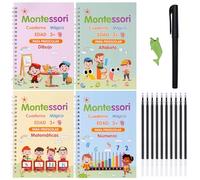 Larcenciel Cuadernos Reutilizables Caligrafia Español para Niños, 4 Libros Cuaderno Magico Caligrafia + 1 Bolígrafo + 10 Recambio, Magic Book para Aprender a Escribir Leer de Niños 3 4 5 Años, 13×19cm