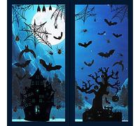 Larcenciel Juego de 6 pegatinas para ventanas de Halloween, 90 unidades, diseño de arañas y murciélagos (20 x 30 cm)