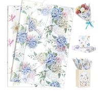 Larcenciel Papel de Seda Acuarela Floral, 60 Hojas Vintage Papel Seda para Envolver, Bonito Artístico Embalaje Regalo con Hortensias y Rosas para Boda Cumpleaño Fiesta Navidad Aniversario DIY 50x35CM