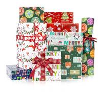 Larcenciel Papel Regalo Navidad, 8 Hojas Papel de Regalo Infantil con Bonito Dibujos Animados, Papel Envolver de Colores con Copo de Nieve, Árbol de Navidad, Pingüino para Año Nuevo, Fiesta, 70x50CM