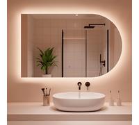 LARDECOR - Espejo de Pared Decorativo en Forma de Arco con Luz LED Regulable 3000K/4000K/6000K【80x60 cm】 Diseño Elíptico, Función Antivaho con Interruptor Táctil, Instalación Fácil