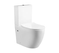 LARDECOR - WC Inodoro Completo con Sistema Rimless Antibacterias | 605×370×800 mm | Váter de Baño de Cerámica, Tapa Dura Extrafina UF Amortiguada, Retrete de Doble Descarga y Ahorro de Agua (Blanco)