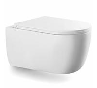 LARDECOR - WC Inodoro de Cerámica Suspendido | 530x365x365 mm | Váter con Sistema Rimless Antibacterias, Tapa Dura Extrafina UF Amortiguada y Ahorro de Agua (Blanco)