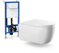 LARDECOR - WC Inodoro de Cerámica Suspendido + Cisterna | 530x365x365 mm | Váter con Sistema Rimless Antibacterias, Tapa Dura Extrafina UF Amortiguada y Ahorro de Agua (Blanco)