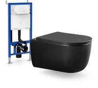LARDECOR - WC Inodoro de Cerámica Suspendido + Cisterna | 530x365x365 mm | Váter con Sistema Rimless Antibacterias, Tapa Dura Extrafina UF Amortiguada y Ahorro de Agua (Negro Mate)