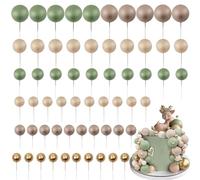 LARDUX 60 bolas decorativas para tartas, decoración para cupcakes, con mini globo, cupcake, para niños, cumpleaños, fiestas, bebés, niñas, niños, color verde y marrón