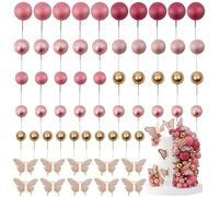 LARDUX 60 bolas decorativas para tartas - Mariposa decoración para tartas DIY Mini globo cupcake uso para cumpleaños fiesta bebé ducha boda niña - rosa