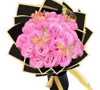 LARDUX Ramo de 24 piezas de rosas con purpurina, ramo de rosas artificiales para el día de San Valentín, ramos falsos de purpurina DIY con corona para regalos, bodas, aniversarios, compromisos