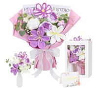 LARDUX Ramo de flores de ganchillo hecho a mano con un jarrón, una tarjeta, ramo de flores artificiales, regalo de decoración del hogar para el día de la madre, cumpleaños, boda, día del profesor