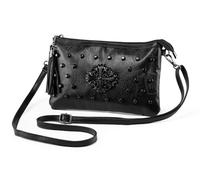 LaRechor Bolso Bandolera Mujer Pequeño Bolso de Mano con Remache y Borla Bolso de Hombro de Noche, Asa y Correa, Negro