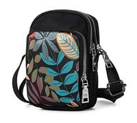 LaRechor Bolso de Teléfono Móvil Bolso Mujer Pequeño con Estampado Bolso para Movil Mujer Niña Mini Bolso Bandolera Bolsitos para Moviles de Nailon con 3 Compartimentos (Hojas de Colores)