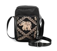 LaRechor Mini Bolsos Bandolera Bolso de Teléfono Movil Bolsos Pequeño de Mujer de Elefante Niña Bolso Cruzados de Nailon con 3 Compartimentos (Negro con Elefante)