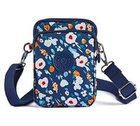 LaRechor Mini Bolsos Bandolera Bolso de Teléfono Movil Bolsos Pequeño de Mujer Niña Bolso Cruzados de Nailon con 3 Compartimentos (Azul con Flores)