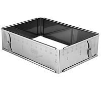 Lares Molde/marco para hornear rectangular, con sujeción para fijar, de acero inoxidable, tamaño ajustable, fabricado en Alemania