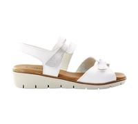 LARES Sandalias cuña baja de Piel para Mujer. Sandalia cogida al tobillo Cierre con 2 velcros pequeños para mejor adaptacion al pie. Fabricadas en España. Color: Blanco Talla: 36