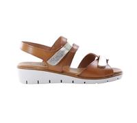 LARES Sandalias cuña baja de Piel para Mujer. Sandalia cogida al tobillo Cierre con 2 velcros pequeños para mejor adaptacion al pie. Fabricadas en España. Color: Cuero Talla: 36