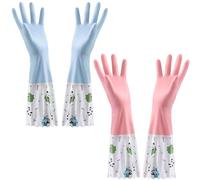 LaresDay 2 pares de guantes de goma largos con forro de algodón, extra largos, 48 cm, sin látex, resistentes al agua, para lavavajillas, hogar, baño, coche, jardinería (doble color)