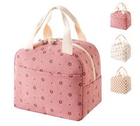 LaresDay Bolsa de almuerzo aislada de pana con función térmica, fiambrera extra gruesa a prueba de fugas, gran capacidad para oficina y escuela, diseño elegante para mujeres (pequeñas flores rosas)