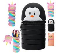 LaresDay Estuche de silicona 2 en 1, diseño telescópico plegable para lápices y bolsa de maquillaje, estuche para niñas y niños, práctico regalo para el comienzo del colegio, Pingüinos negros, Dulce.