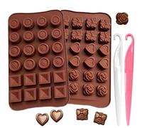 LaresDay Juego de 2 moldes de silicona para chocolate, 24 cavidades con revestimiento antiadherente 3D para bombones, dulces, gelatina y jabones, aptos para lavavajillas (2 herramientas de desmoldeo)