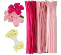 LaresDay Juego de 300 piezas de manualidades de flores para manualidades, limpiador de pipas de color rosa y amarillo para manualidades con 300 estambres blancos, limpiador de tuberías para flores