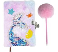 LaresDay Juego de cuadernos de peluche con diseño de sirena y bolígrafo de peluche, diario suave para niñas, regalo para escuela, viaje, oficina