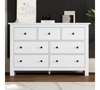 LARFOEK Cómoda con 7 cajones, aparador moderno con gran espacio de almacenamiento, armario para salón, dormitorio, pasillo, 152 x 85,5 x 34,8 cm, color blanco