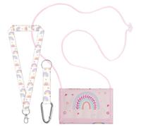 Larfraecy Cartera para niños con cordón para niñas y adolescentes, monedero triple, ventana de identificación, soporte para llavero, correa ajustable para el cuello, cartera de velcro de dibujos