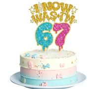 Larfraecy Decoración divertida para tartas de 6 y 7 cumpleaños, decoración divertida para tartas con texto en inglés "I WAS 6 NOW I'M 7, 67 cumpleaños, suministros de fiesta con purpurina