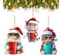 Larfraecy Decoración Navideña Gato 3PCS Adorno para Colgar en el árbol de Navidad,Divertido Lindo Gato acrílico de Navidad Decoración,Colgante Árbol de Navidad (Gato)