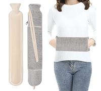 Larga Bolsa Agua Caliente con Peluche Funda,2L Grande Cama Bolsas de Agua Caliente con Cremallera Fácil de Poner y Quitar, Gris Botella de Agua Caliente de Goma de Felpa para Aliviar el Dolor