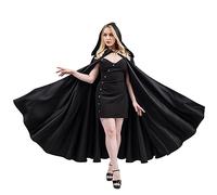 Larga Negra Capa con Capucha Satén Disfraz,Disfraces Halloween Mujer de Bruja Capa Vampiro Halloween Carnaval para Unisex Adulto Fiesta(XL)