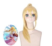 Larga recta Tu mentira en abril Miyazono Kaori Gold Blonde Clip Ponytail Peluca de cosplay sintética para Halloween PL-633