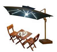 Large 2.5m Cantilever Patio Umbrella with LED Lights Heavy-Duty Base Green Sun Shade for Outdoor Deck & Garden Stylish Sun Shelter for Backyard Relaxation