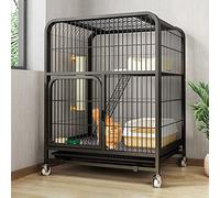 Large 2-Tier Cat Cage with Wheels - Pet Kennel & Ferret Enclosure with Ramp Ladders, Cat Playpen, Bed & Hammock for Indoor/Outdoor Use(Black,71x54x75cm)