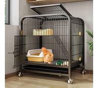 Large 2-Tier Cat Cage with Wheels - Pet Kennel & Ferret Enclosure with Ramp Ladders, Cat Playpen, Bed & Hammock for Indoor/Outdoor Use(Black,60x45x66cm)