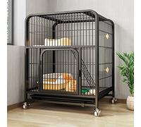 Large 2-Tier Cat Cage with Wheels - Pet Kennel & Ferret Enclosure with Ramp Ladders, Cat Playpen, Bed & Hammock for Indoor/Outdoor Use(Black,78x55x100cm)