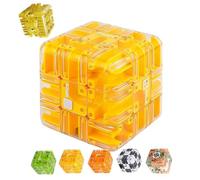 Large 3D Labyrinth Puzzle Maze Cube, 3D Magic Cube Maze Ball Puzzle, Spatial Awareness Brain Training Toy for Stress Relief & Logic Development, Educational Game Gift for Adults Kids & Teens (Yellow)