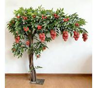 Large Artificial Litchi Tree, Realistic Faux Fruit Wishing Tree with Lifelike Red Litchis & Green Leaves for Wedding Hotel Lobby Mall Patio Party Landscape Decor Prop(3x3m)