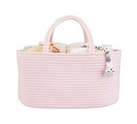 Large Baby Diaper Caddy Organizer for Girl Boy Rope Nursery Storage Bin Basket Portable Holder Tote Bag for Changing Table Car Travel Baby Shower Gifts Newborn Essentials Registry Must Haves Pink