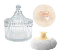 Large Body Puff and Container - Glass Box with Applicator, Luxury Glass Jar with Soft Puff for Women Face Body Setting Wet Dry Makeup Travel Valentine's Day Gift Cosmetic Tool