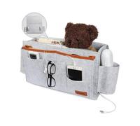 Large Capacity Bedside Storage Pocket, Felt Bedside Caddy Pocket with 5 Pockets Holder for Store Remote Control, Book and Glasses, Grey