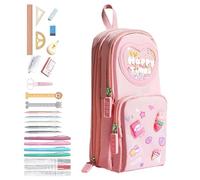 Large Capacity Mini Backpack Pencil Case Waterproof Canvas Stationery Box Cute Animal Bear Rabbit Pencil Pouch 3 Layer 6 Grid Organizer Pen Bag 21x9.5x6.5cm Multi Compartment School College Girls Teen