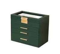 Large Capacity Multi-Layer Drawer Jewelry Box Storage Case For Rings Earrings Necklaces PU Leather Cosmetic Bag para Joyas y Pendientes(Dark green)