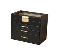 Large Capacity Multi-Layer Drawer Jewelry Box Storage Case For Rings Earrings Necklaces PU Leather Cosmetic Bag para Joyas y Pendientes(Black)