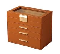 Large Capacity Multi-Layer Drawer Jewelry Box Storage Case For Rings Earrings Necklaces PU Leather Cosmetic Bag para Joyas y Pendientes(Brown)