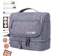 Large Capacity Travel Toiletry Bag | Wet and Dry Separation Storage Organizer | Zippered Pouch with Hook | Ideal Travel Bag for Toiletries, Cosmetics, and Personal Care, Gris, riferimento alla